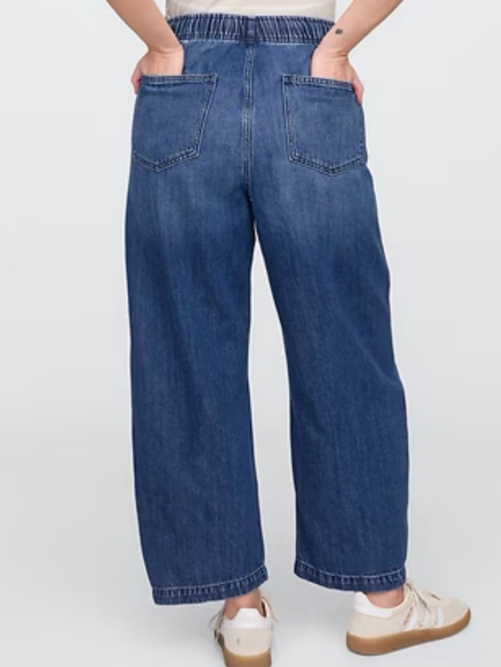 GAP High Rise Pull-On Barrel Jeans Medium Wash Relaxed Denim Size Large - Picture 6 of 11
